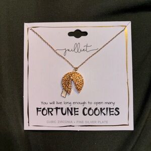 Juliet Fortune Cookie Necklace Gold CZ Pendant Silver Plate